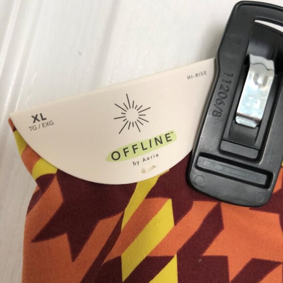 Offline By Aerie High-Rise Leggings XL Houndstooth Plaid Pattern Orange & Yellow - Picture 5 of 7